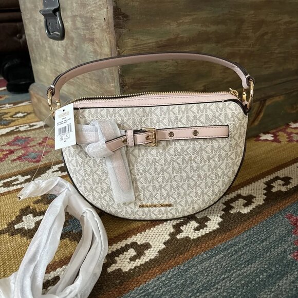 Michael Kors Emilia Half Moon Crossbody Bag Vanilla Powder Blush